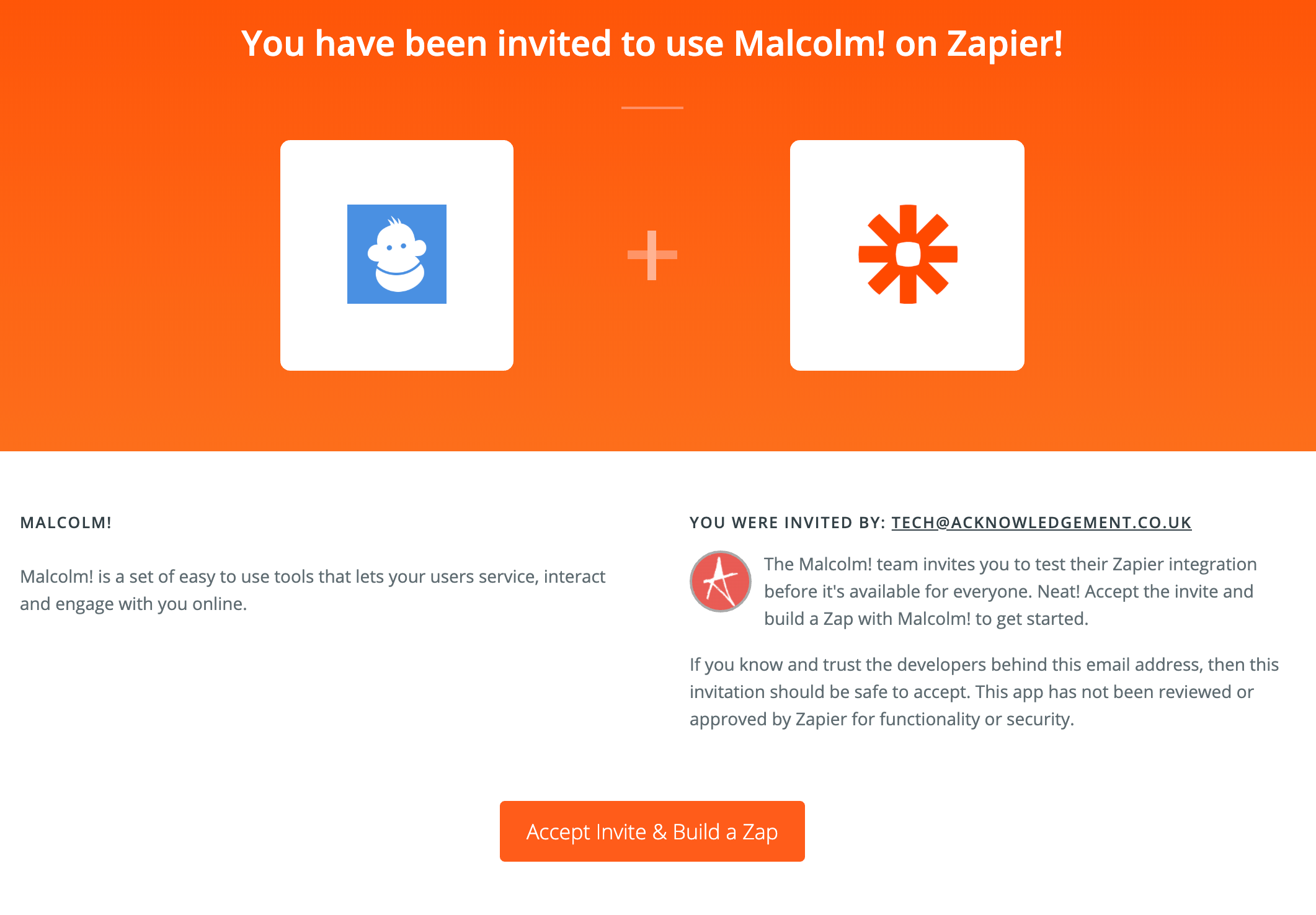 Accept Malcolm! invite in Zapier