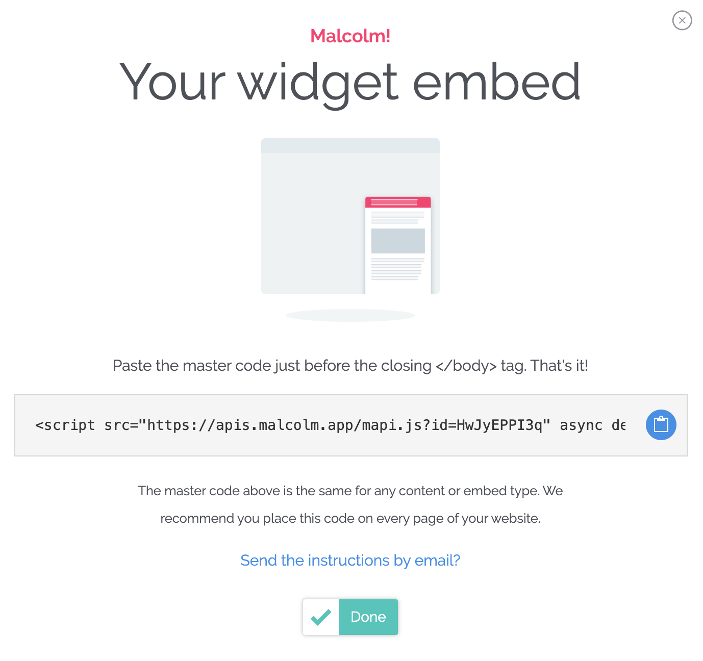 Collect your widget embed code