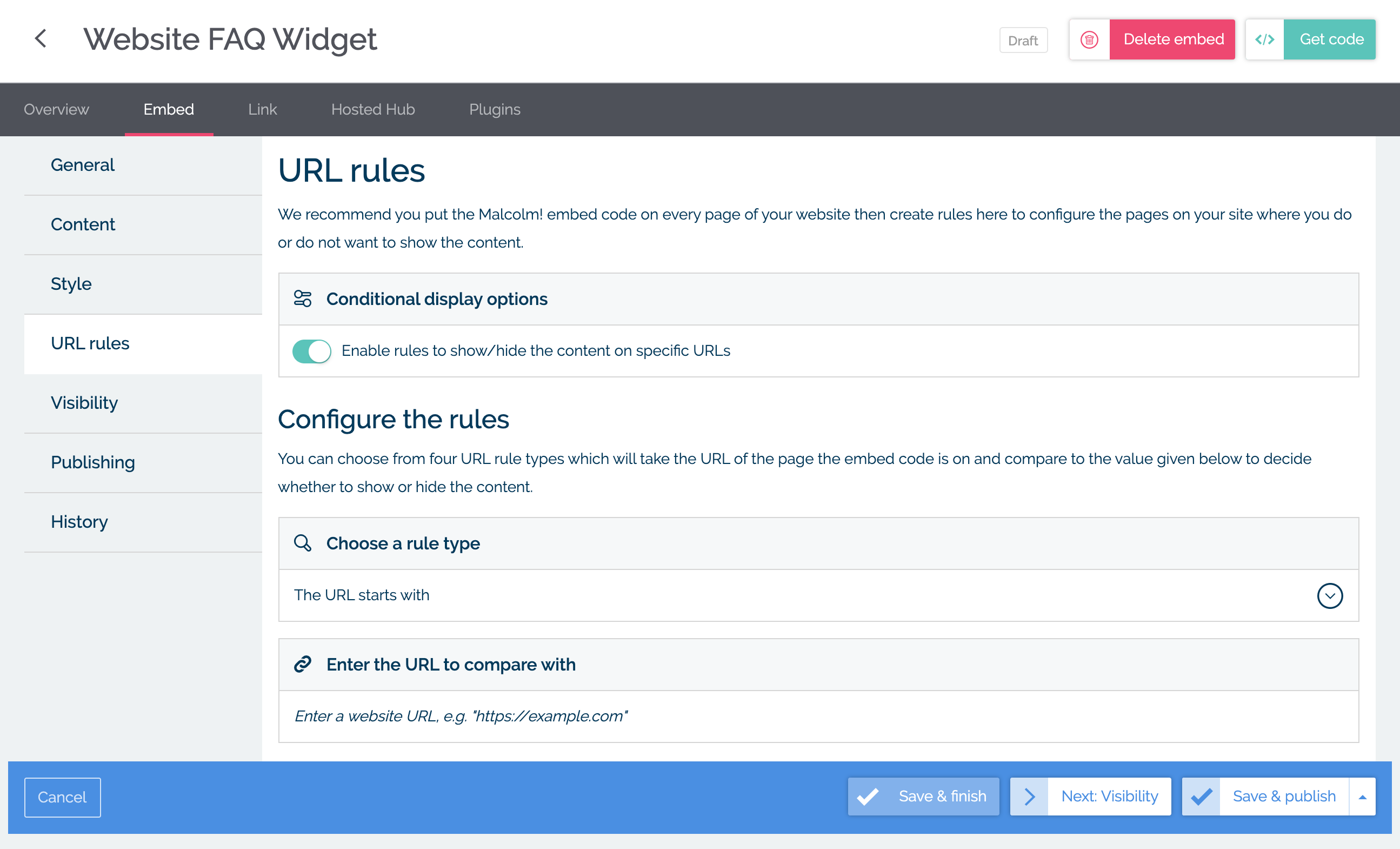 Manage URL rules for your widget