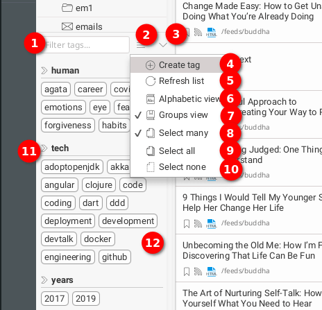 Tags component for filtering documents list