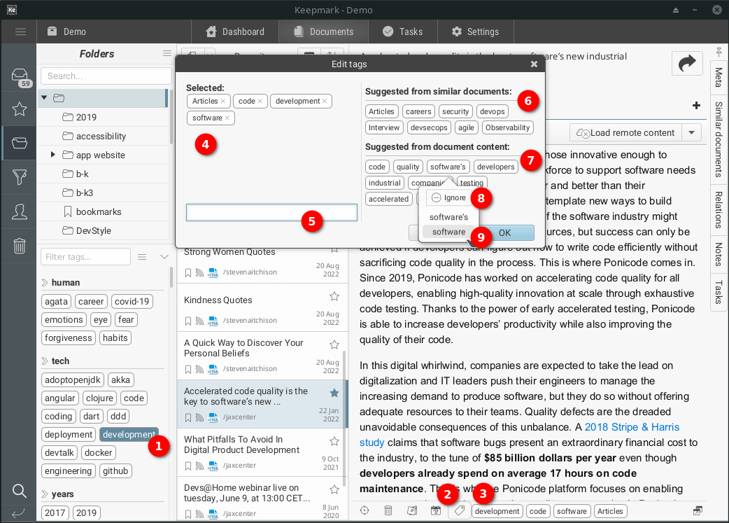 Assign tags to document