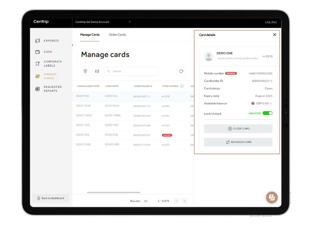 Manage Cards