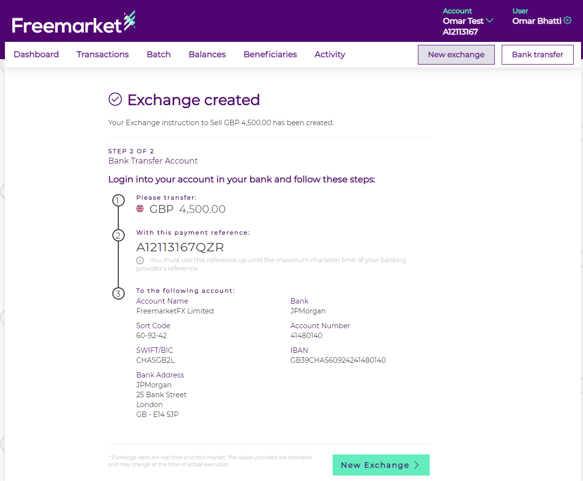 Creating a new exchange instruction