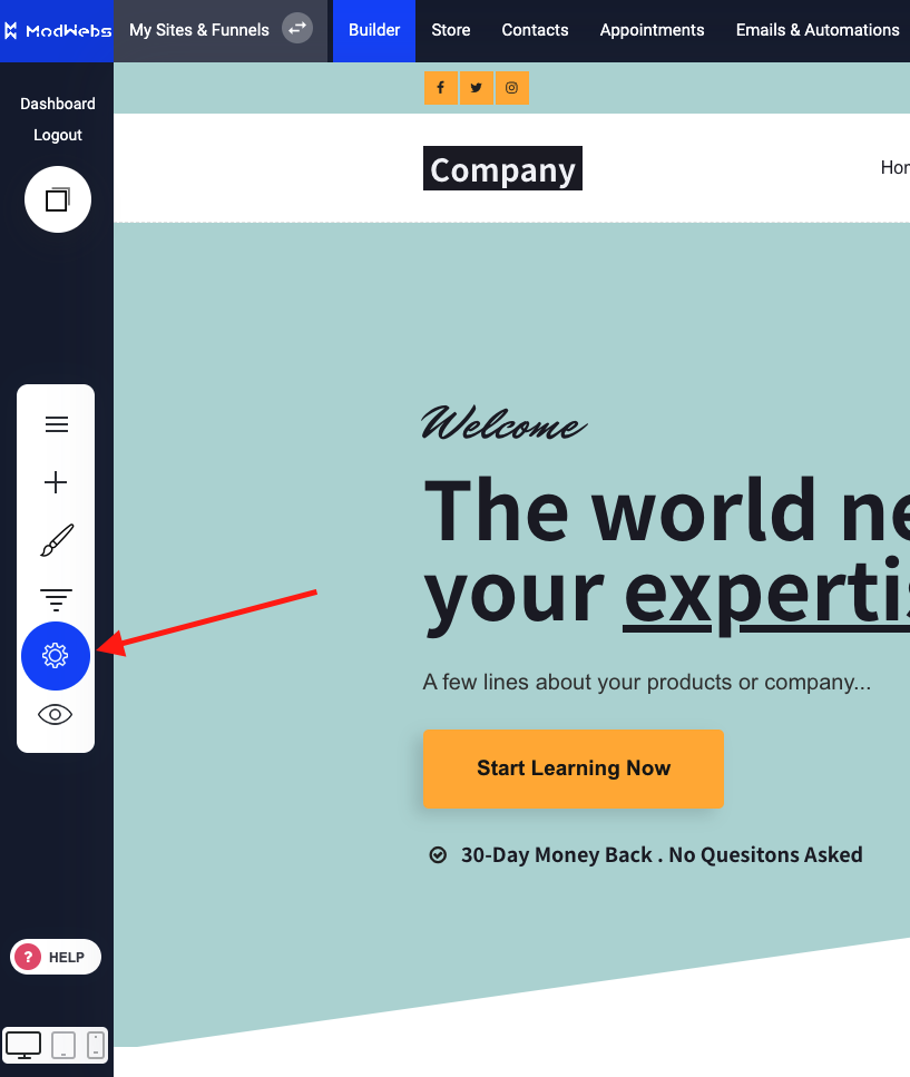 Step 1 modwebs_settings