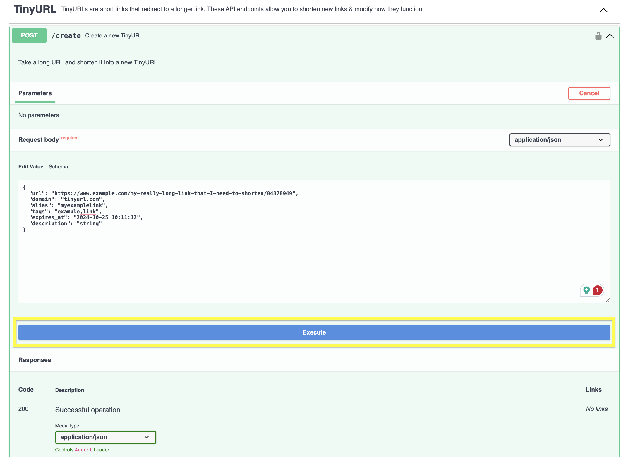 API - Execute button