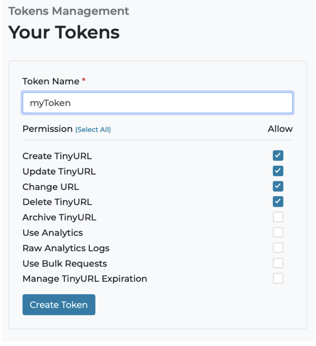 Settings - API - Token Management