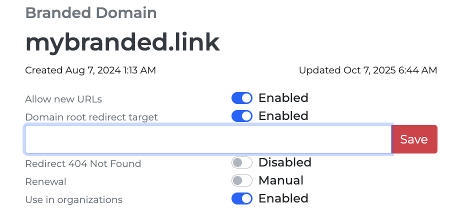 Settings - Domain Slider - Domain Root Redirect