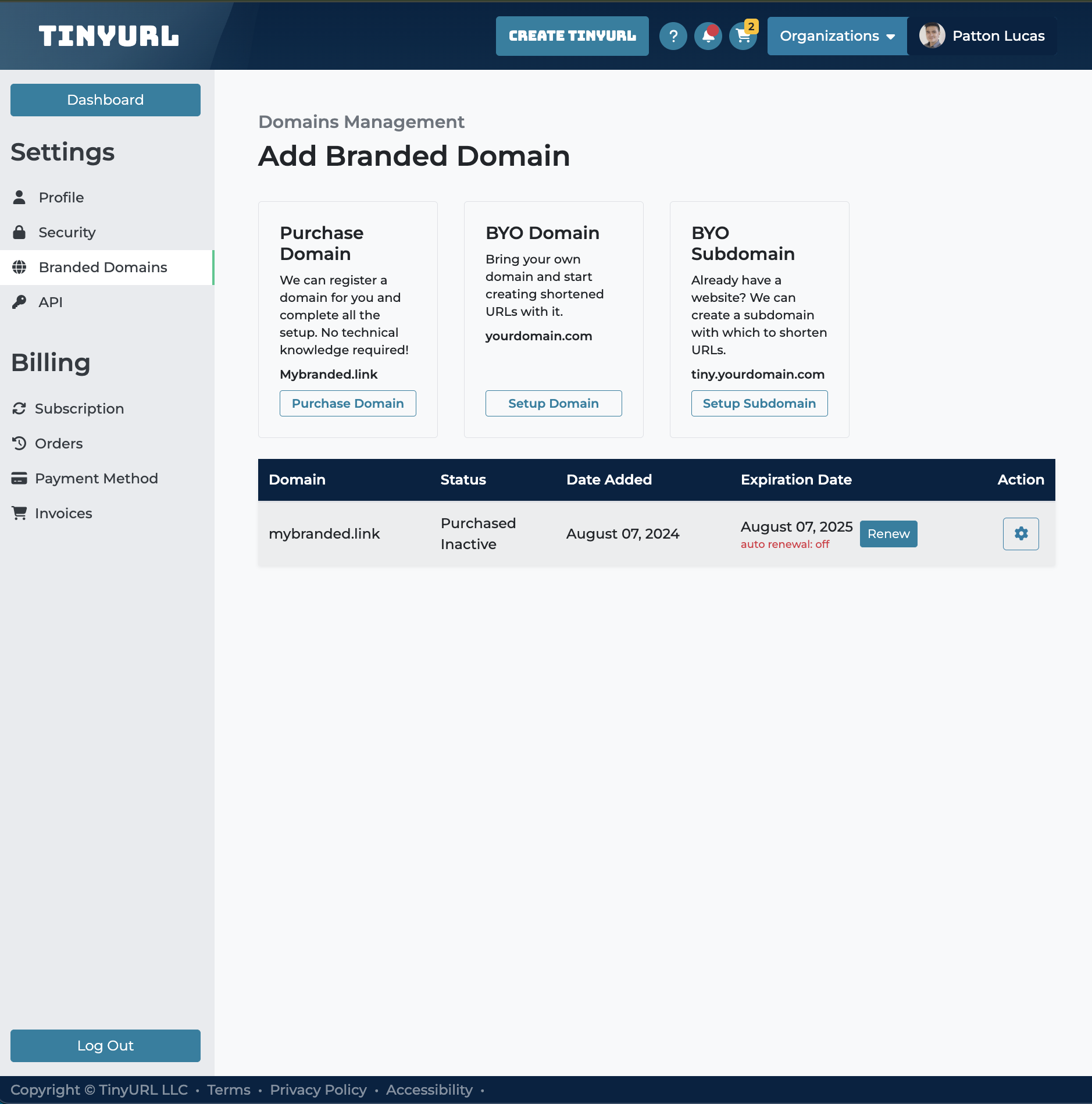 Settings - Domains Management