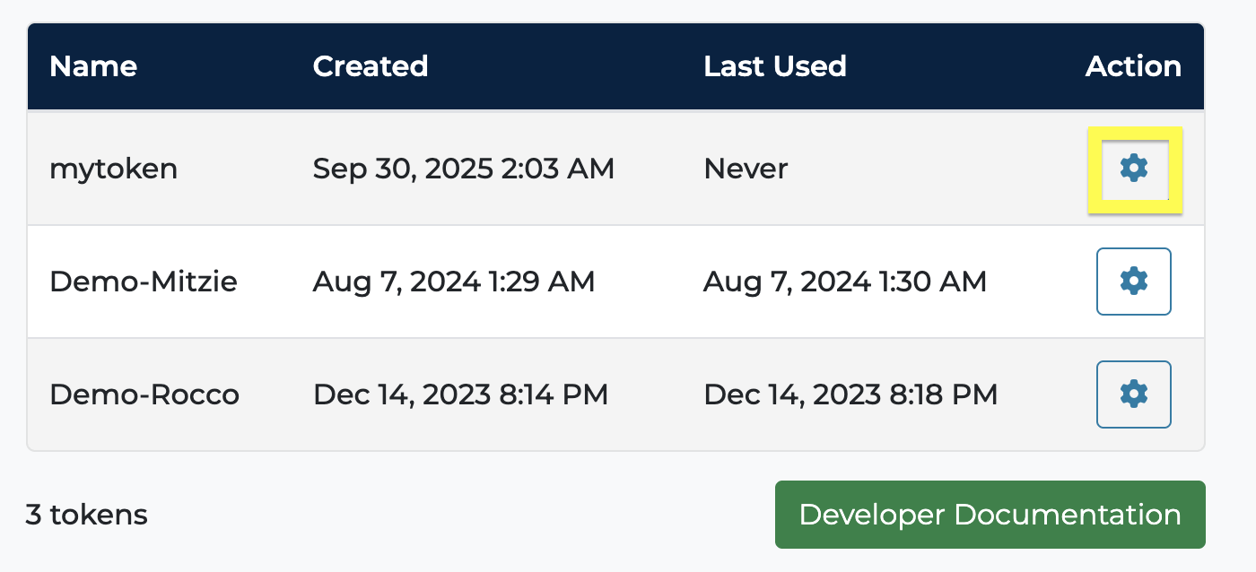 Settings - API - Edit Token