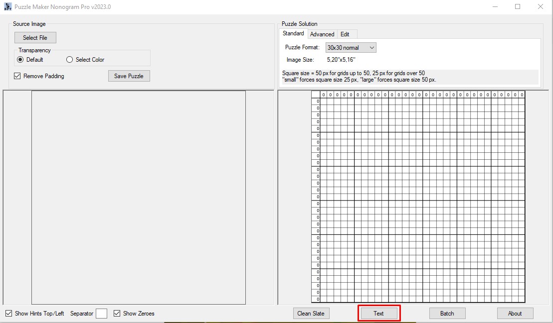 puzzle maker nonogram text option