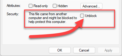 Unblock File in Windows