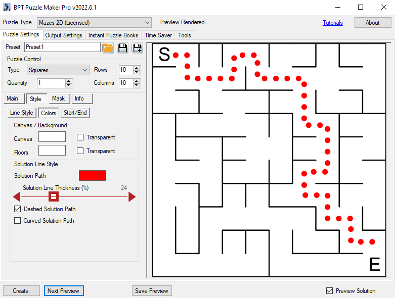 Mazes 2D - Styling - Solution Dashed