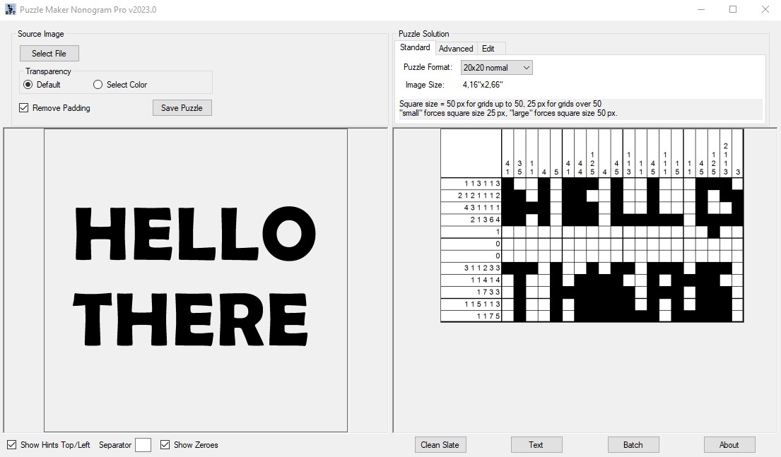 Hello there 20x20 nonogram puzzle maker