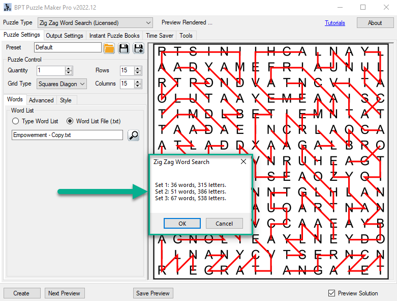 Zig Zag Word Search Word Count