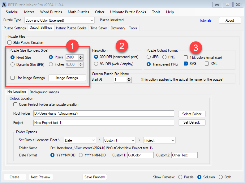 Puzzle Maker Pro v202411 - Output Settings Overview