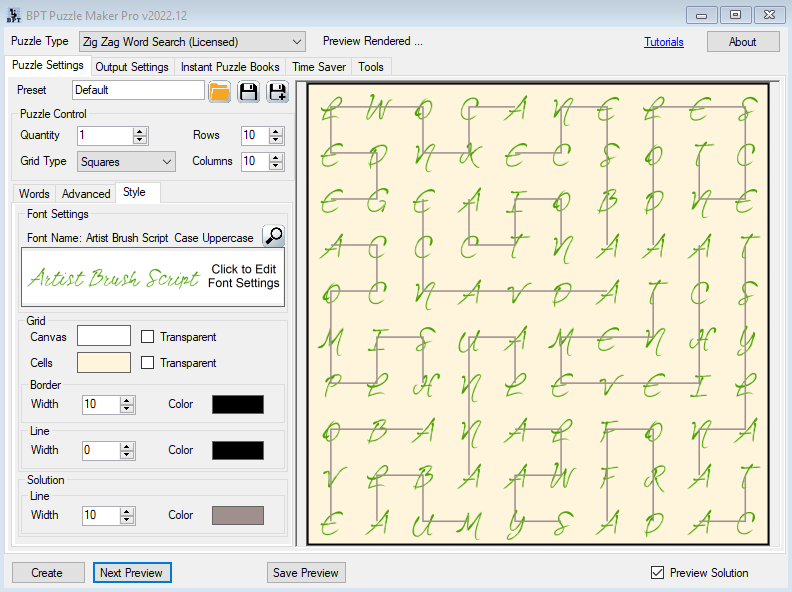 Zig Zag Word Search Style