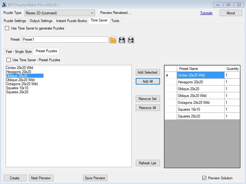 Mazes 2D Time Saver Presets