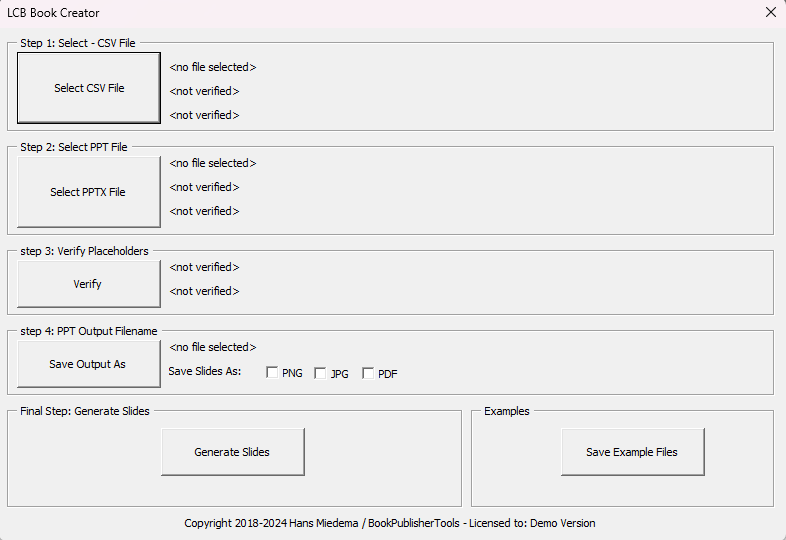 LCB Book Creator Main Window