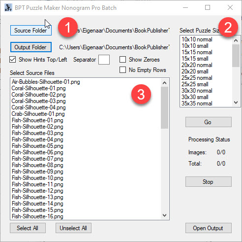 Nonogram batch screen