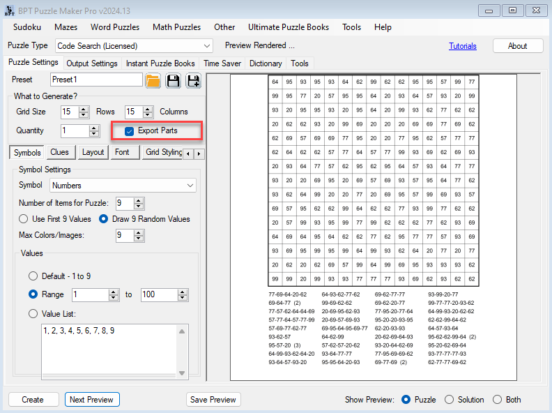 Code Search - Export Parts