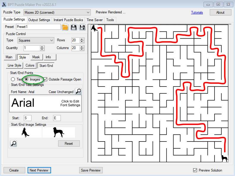 Mazes 2D Squares - Start End Images