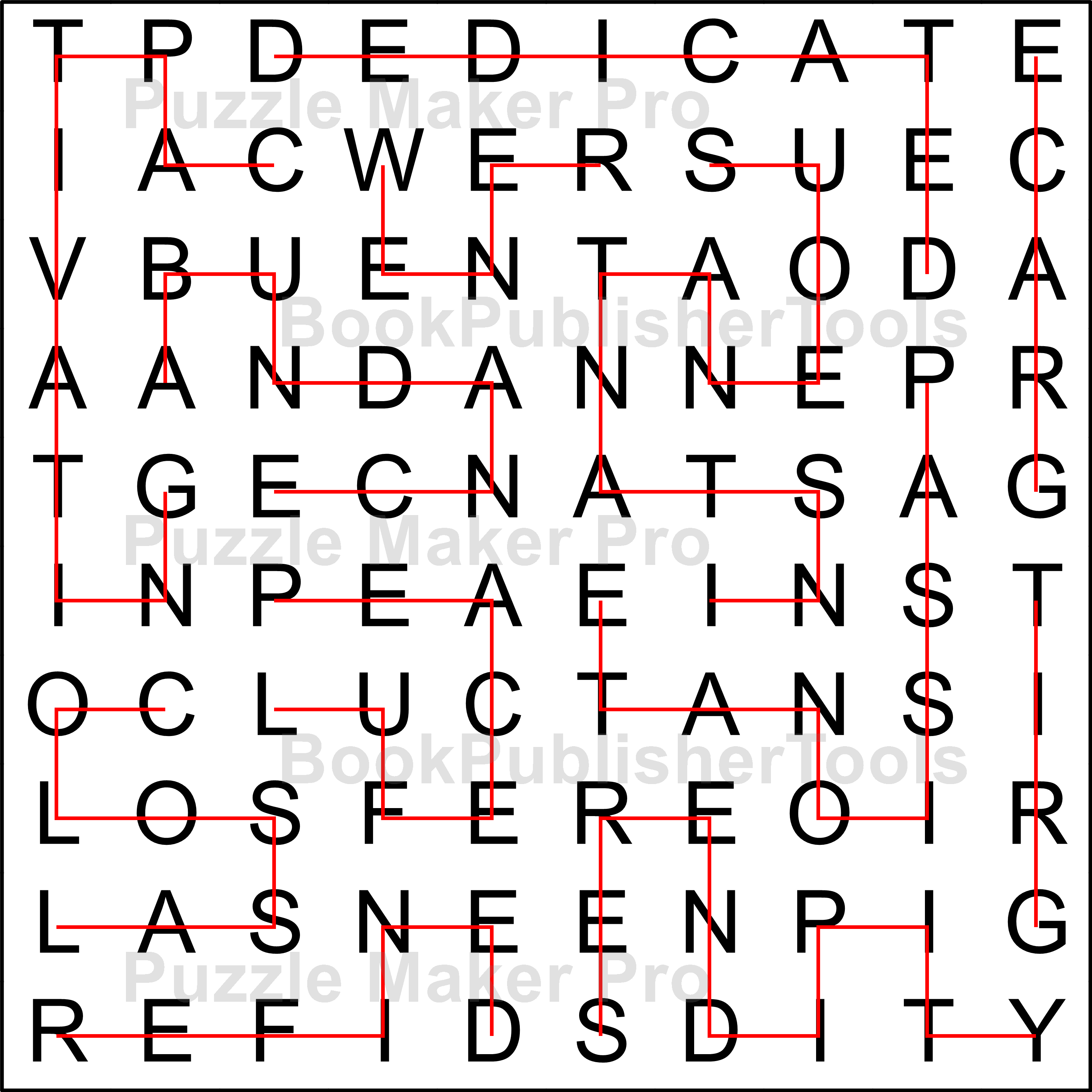 Zig Zag Word Search 10x10 Grid