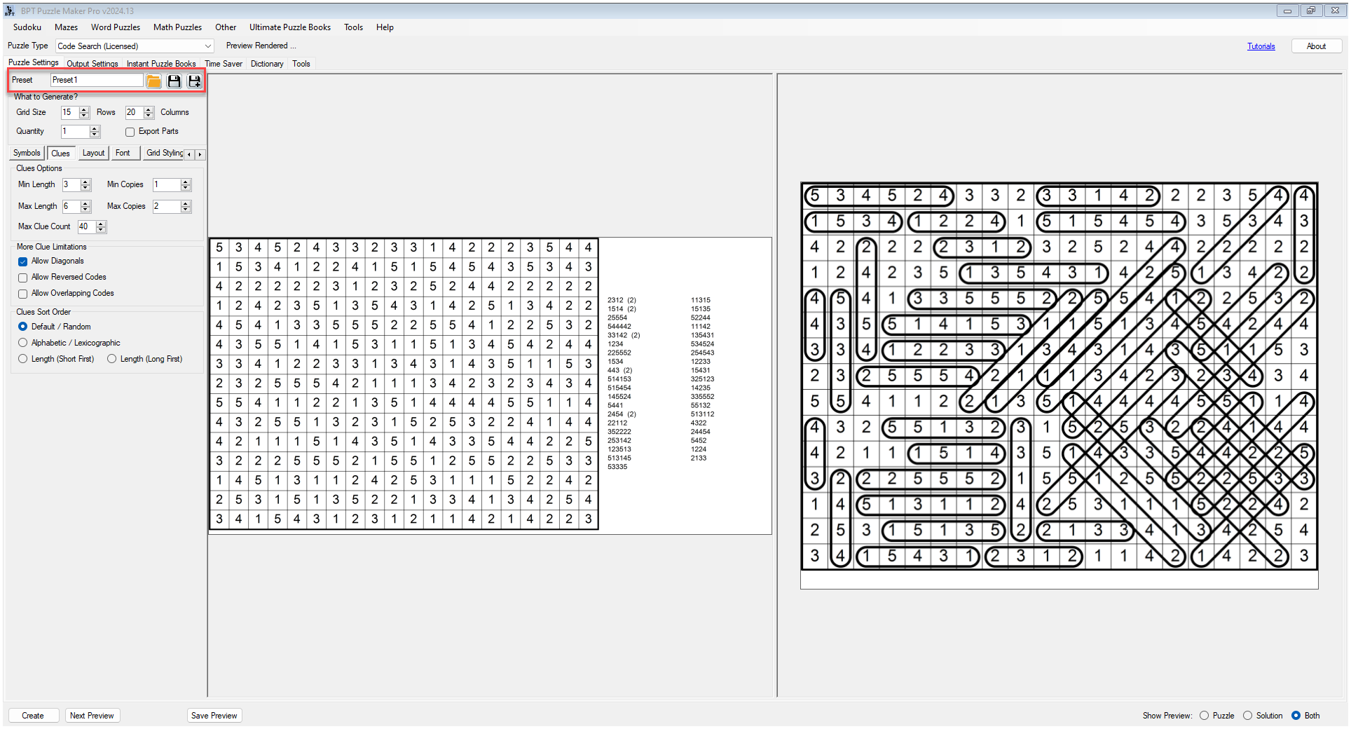 Code Search - Preset Box