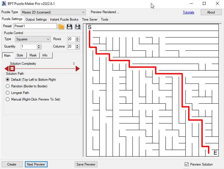 Mazes 2D Squares - Complexity 0