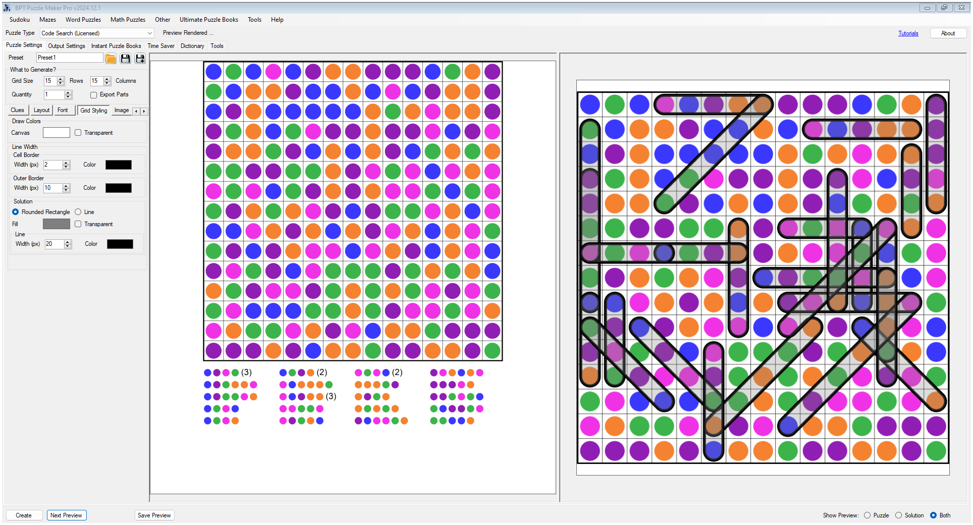 Color Code Search - Solution Lines