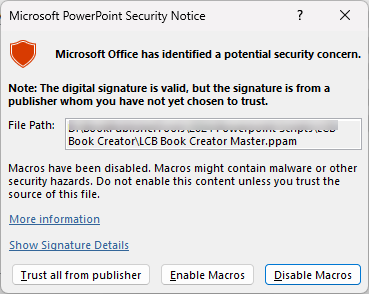 LCB Book Creator Security Notice