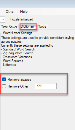 Puzzle Maker Pro - Letter Settings