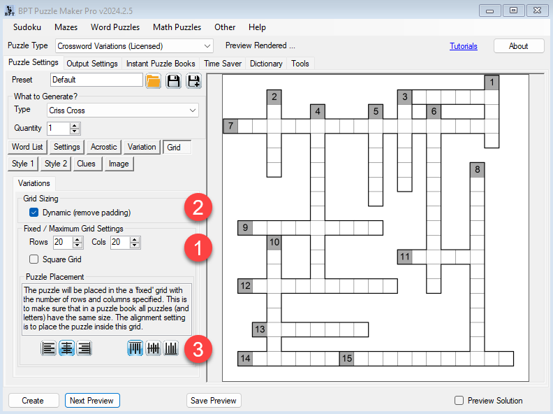 Crossword Variations - Criss Cross Grid 20x20