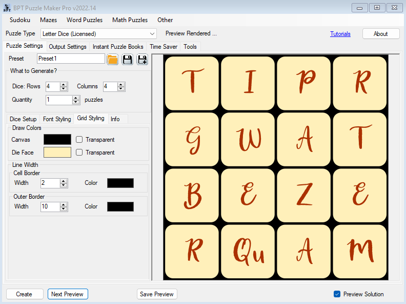 Letter Dice - Grid Styling