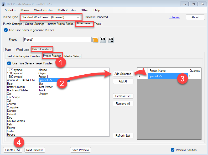 Masks TS - Selecting Presets