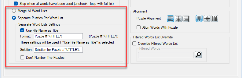 Word Search TS2 - Main Options No Merge