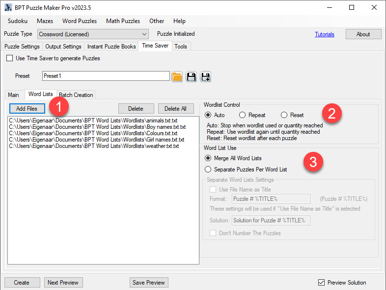 time saver word lists