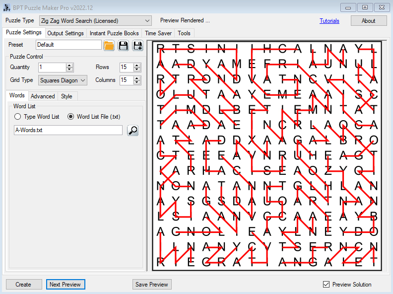 Zig Zag Word Search Diagonals