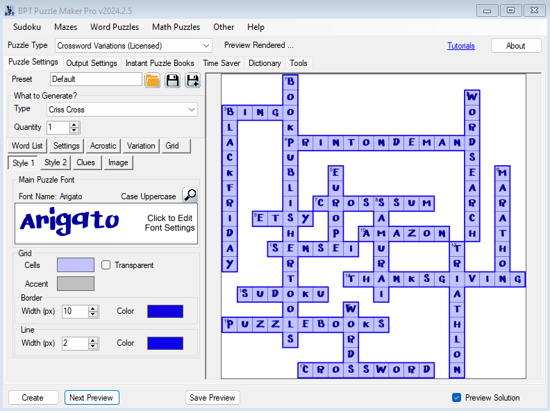 Crossword Variations - Style 1 tab