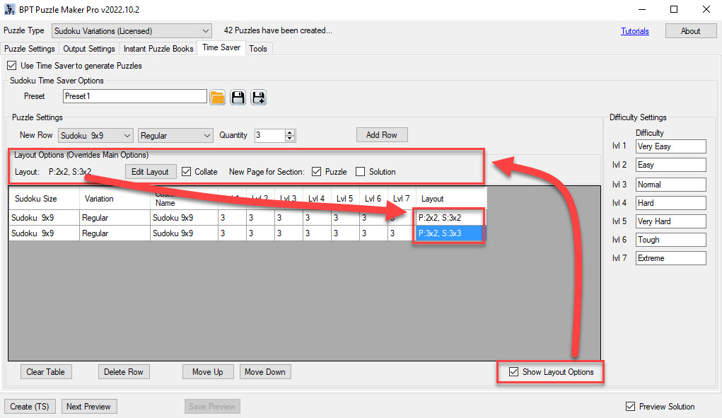 Layout Options for Time Saver Overview