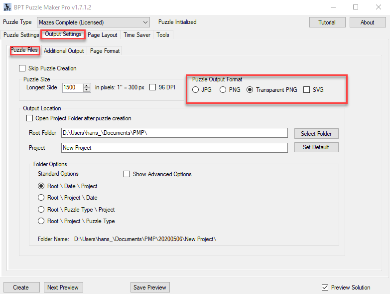 How to set the Puzzle Output Format in Puzzle Maker Pro