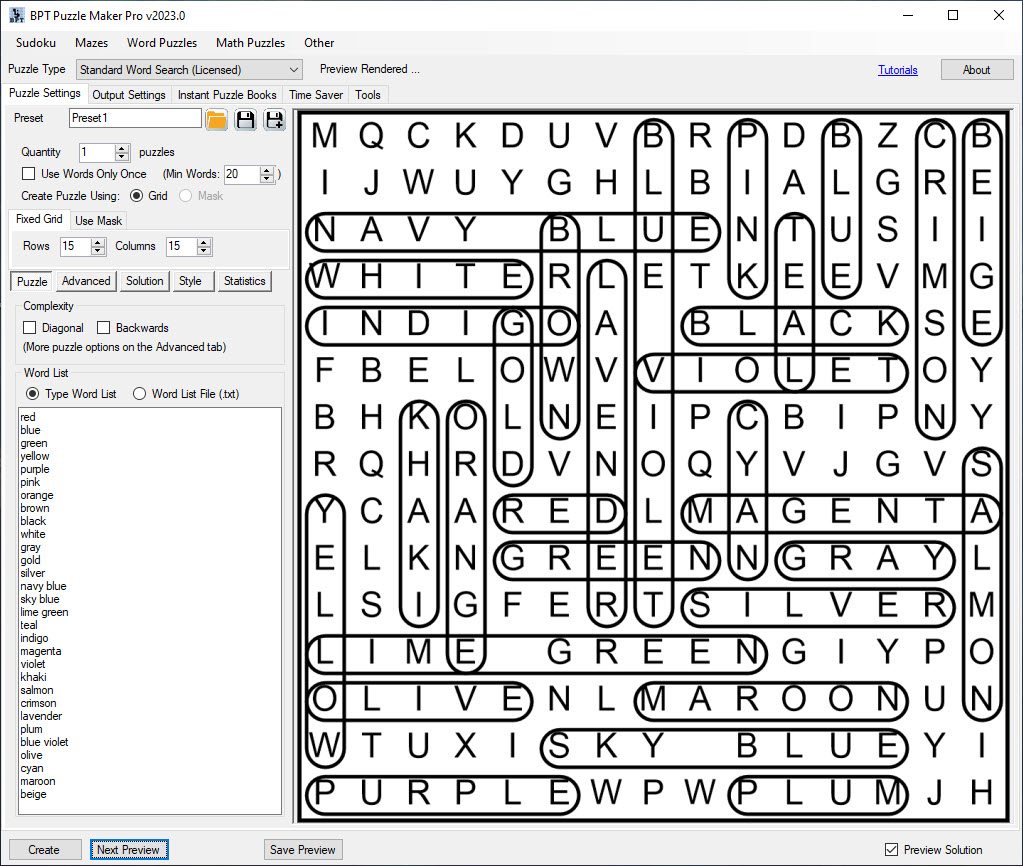 WordSearch Basic Puzzle