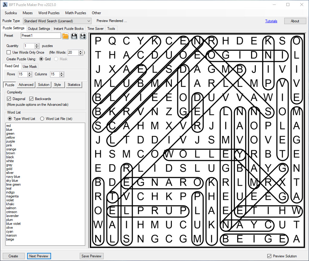 Word Search basic puzzle